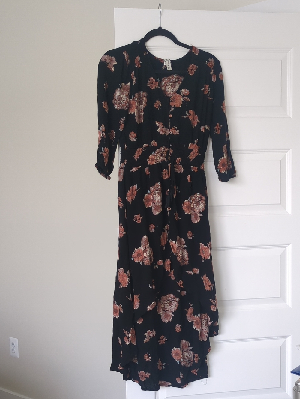 American Rag Cie Black High Low Dress with Rust Floral Print